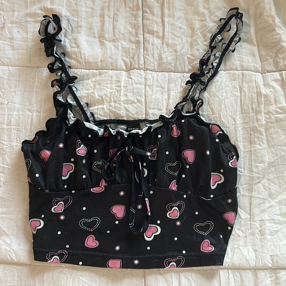 Black crop top with pink hearts